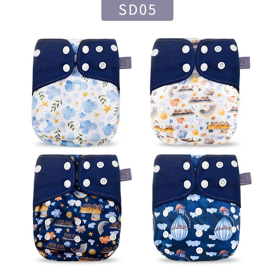 4pcs one set custom pattern baby diaper reusable  waterproof outer material cloth diaper  baby reusable diapers