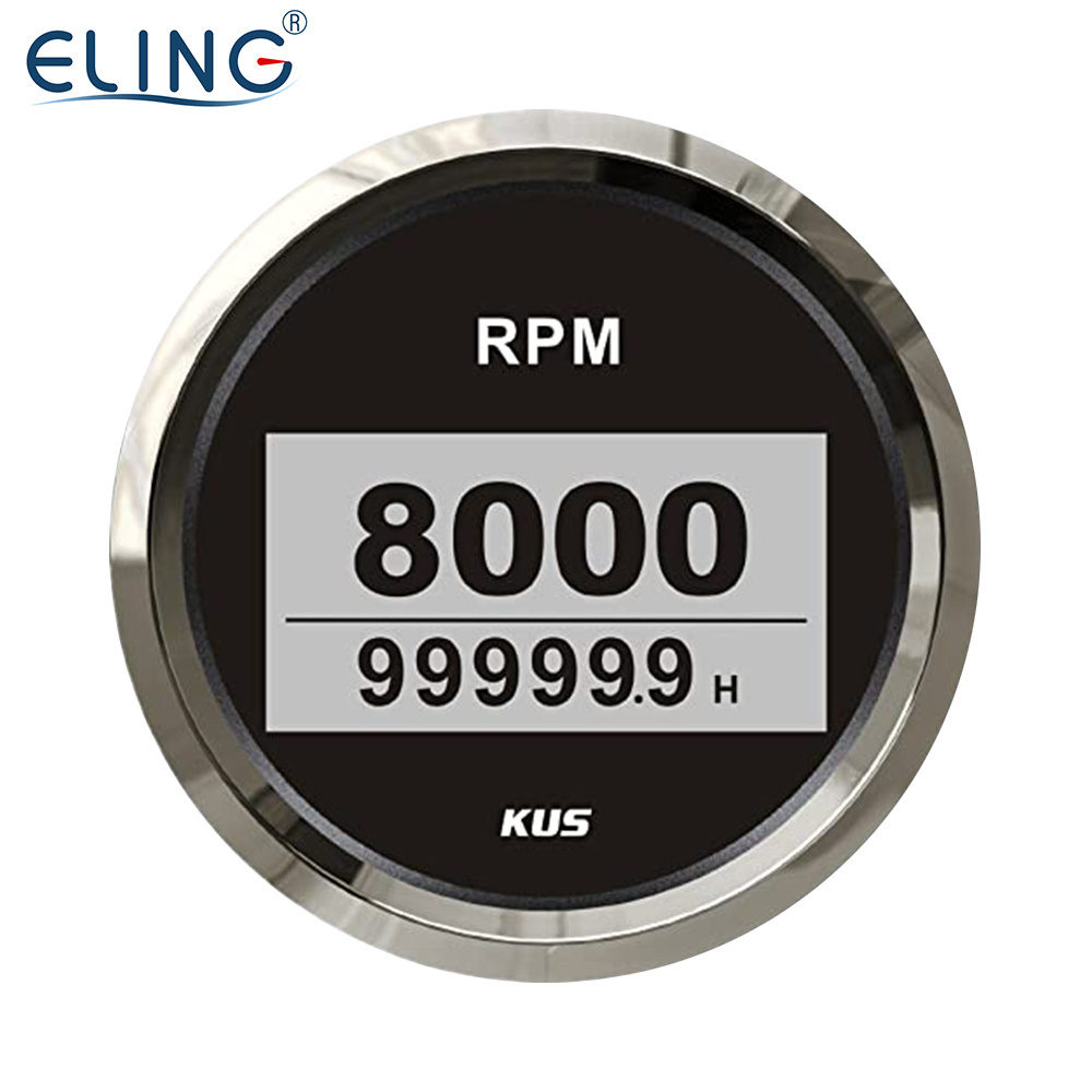 KUS 85mm (3 3/8'') Universal Tachometer 8000RPM Meter with LCD Hour Meter with Red Yellow Backlight 12V 24V for Car Tractor Boat