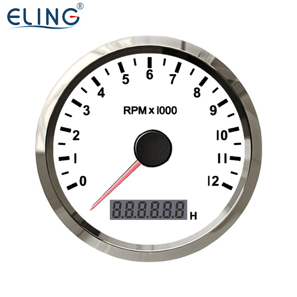 ELING Waterproof 85mm (3 3/8'') RPM Meter Tachometer with LCD Hour Meter for Tractor Auto Yacht Motorcycle RV 12Volt 24Volt