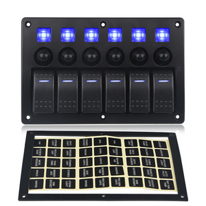 6 Gang LED Rocker Switch Panel 12V 24V Waterproof On-Off  Boat Marine Car With Breakers