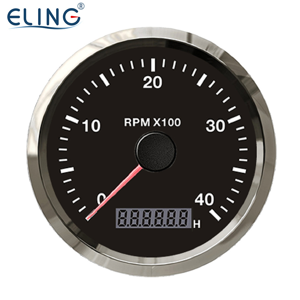 ELING Waterproof 85mm (3 3/8'') RPM Meter Tachometer with LCD Hour Meter for Tractor Auto Yacht Motorcycle RV 12Volt 24Volt