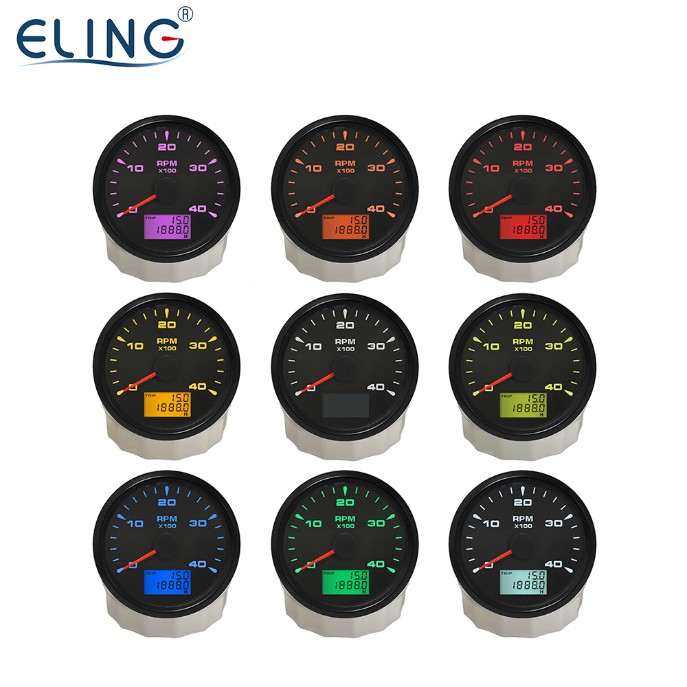 ELING 85MM Tachometer 3000 4000 6000 8000RPM Gauge Engine REV Counter with 8 Colors Backlight Waterproof for Car Tractors Ships