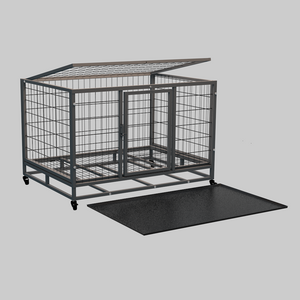 42 inches Large Size Heavy Duty Metal Dog Cage with Two Door Durable Wire Pet Crate with Removable wheels