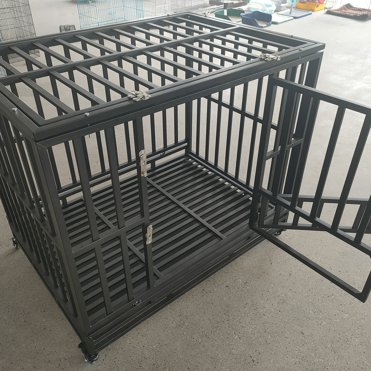 Heavy duty pet crate metal dog cage with wheels