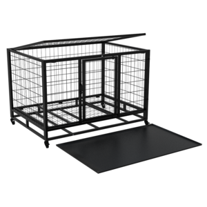 Heavy duty pet crate metal dog cage with wheels