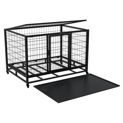 Heavy duty pet crate metal dog cage with wheels