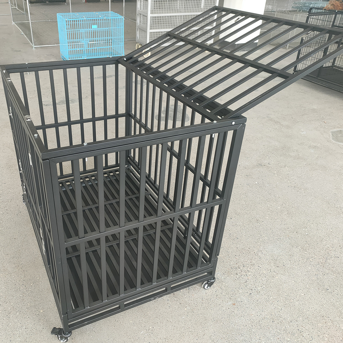 Heavy duty pet crate metal dog cage with wheels