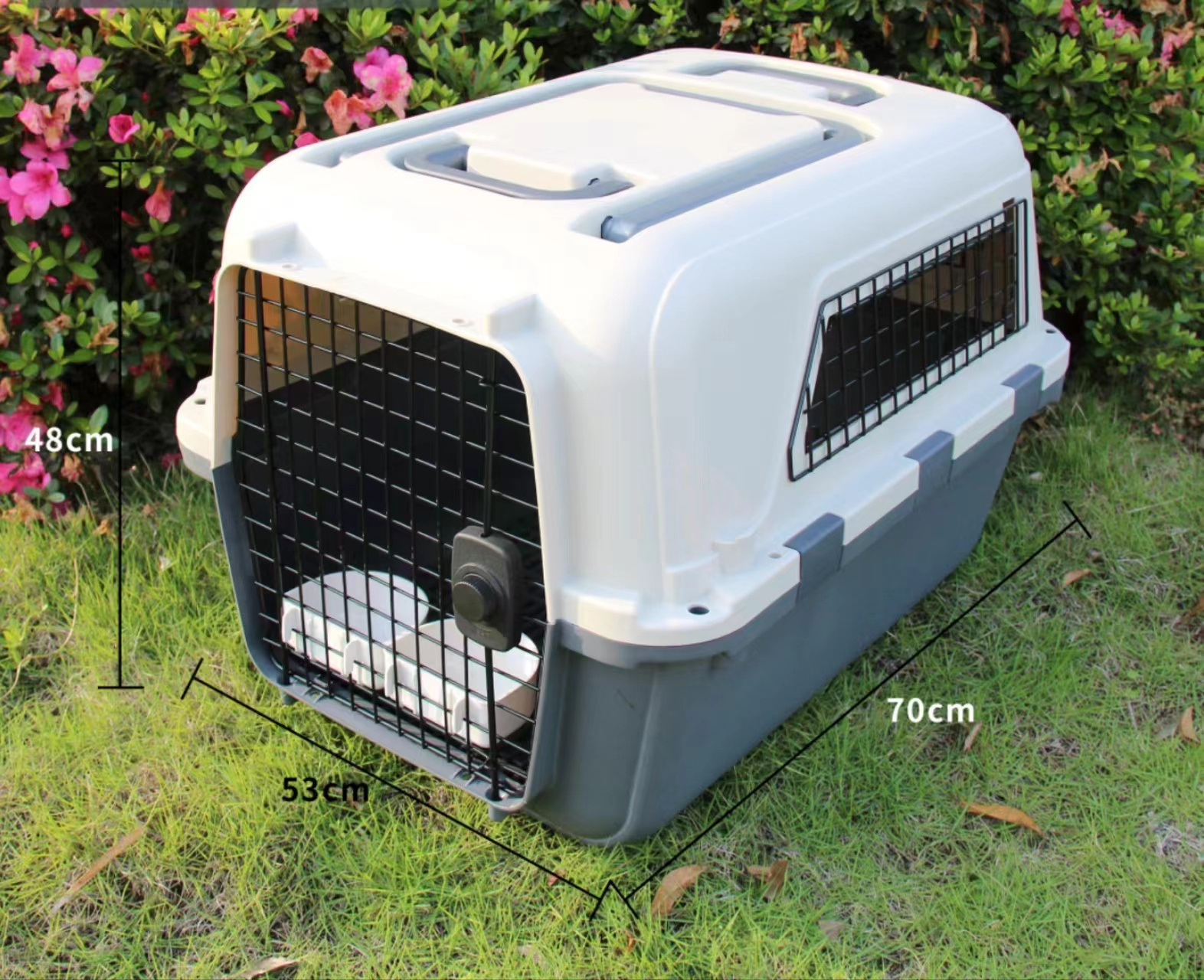 IATA Airline Kennels Large Kennel on Wheel Dog Cat Crate Carrier Approved Plastic Pet Travel Solid Grey & White 7-15 Days