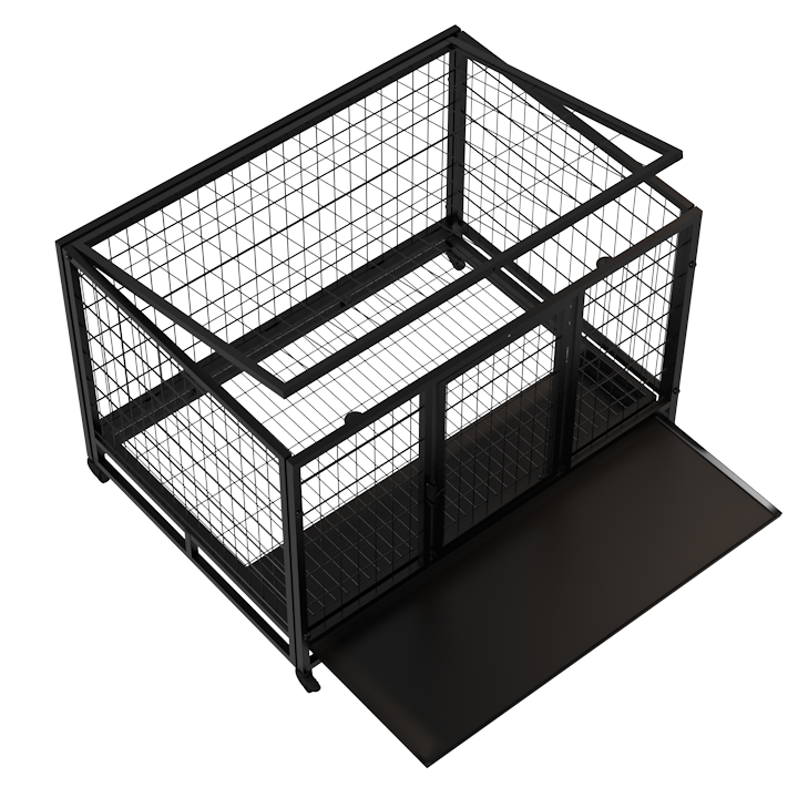 42 inches Large Size Heavy Duty Metal Dog Cage with Two Door Durable Wire Pet Crate with Removable wheels