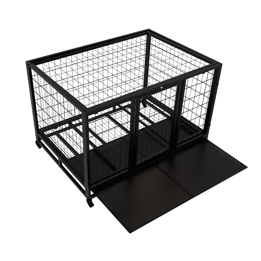 42 inches Large Size Heavy Duty Metal Dog Cage with Two Door Durable Wire Pet Crate with Removable wheels