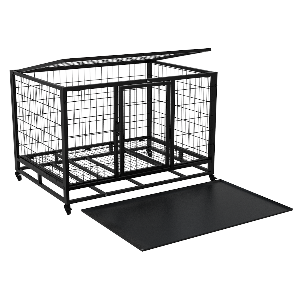 42 inches Large Size Heavy Duty Metal Dog Cage with Two Door Durable Wire Pet Crate with Removable wheels