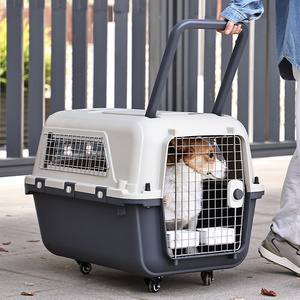 IATA Airline Kennels Large Kennel on Wheel Dog Cat Crate Carrier Approved Plastic Pet Travel Solid Grey & White 7-15 Days