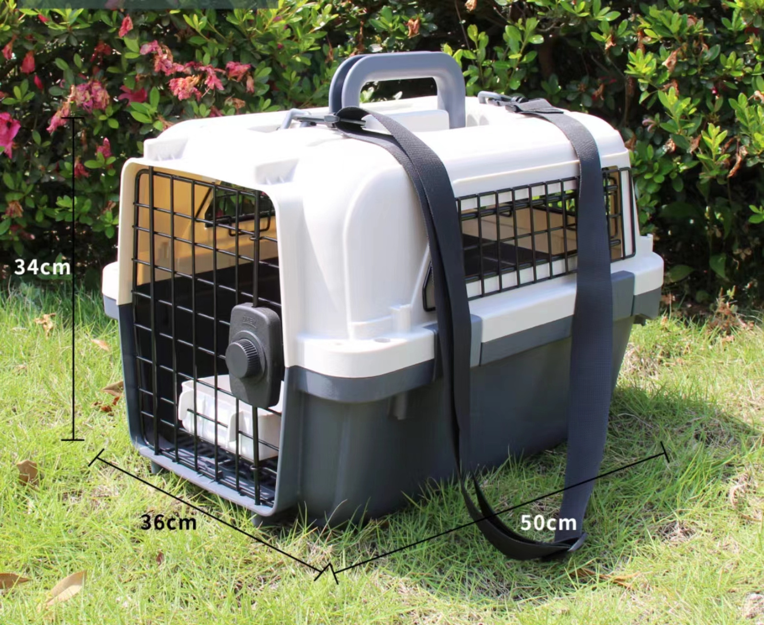 IATA Airline Kennels Large Kennel on Wheel Dog Cat Crate Carrier Approved Plastic Pet Travel Solid Grey & White 7-15 Days