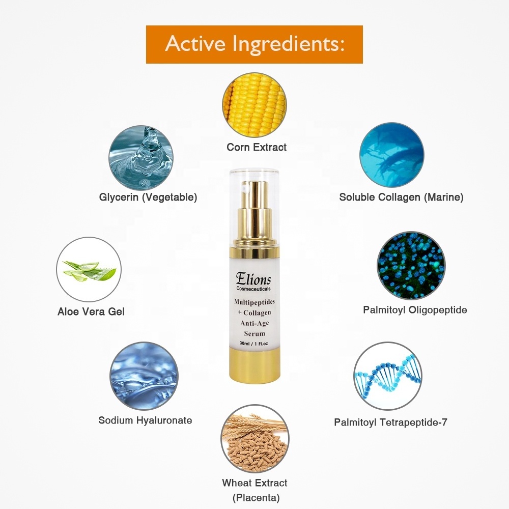 Natural Marine Multi-Peptides Soluble Collagen Serum Botanical Placenta Enhanced Skin Cell Renewal Firming Anti-Wrinkle