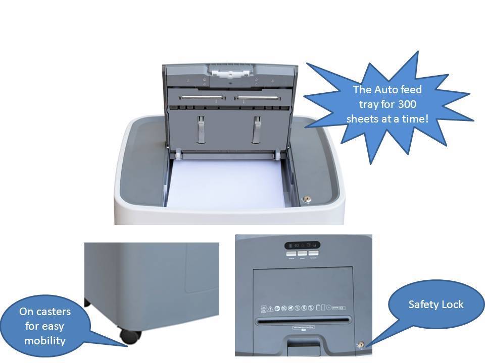 Auto feed 300 sheets shredder high security 2*15mm cross cut 12 sheets manual  paper shredder machine for office