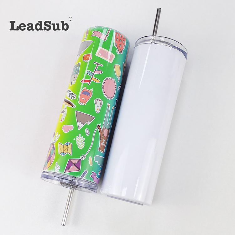 20 oz vacuum insulated tumbler cups stainless steel sublimation blanks straight skinny tumbler with straw