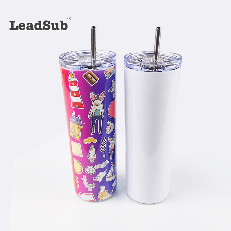 20 oz vacuum insulated tumbler cups stainless steel sublimation blanks straight skinny tumbler with straw