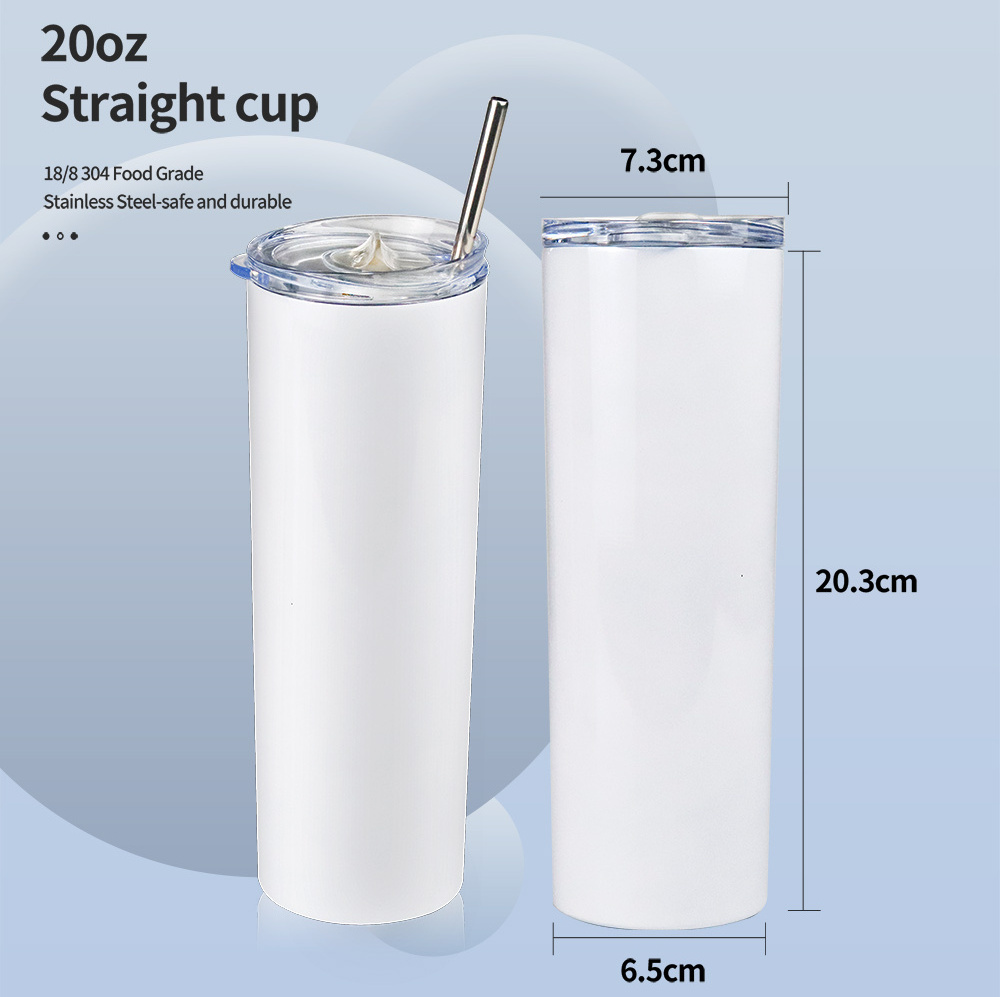 Heat Press Double Wall stainless steel printable Skinny Straight Blanks Sublimation Tumbler 20oz water bottle individual packing