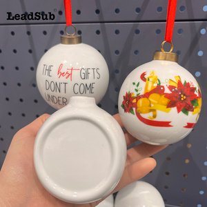 Wholesale Decorative Hanging Customized Christmas Tree Sublimation White Ceramic Ornaments Ball Bauble with Printed Logo