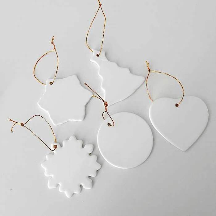 2023 christmas tree decoration round star heart snow shape ornaments ceramic white blanks pendant for sublimation