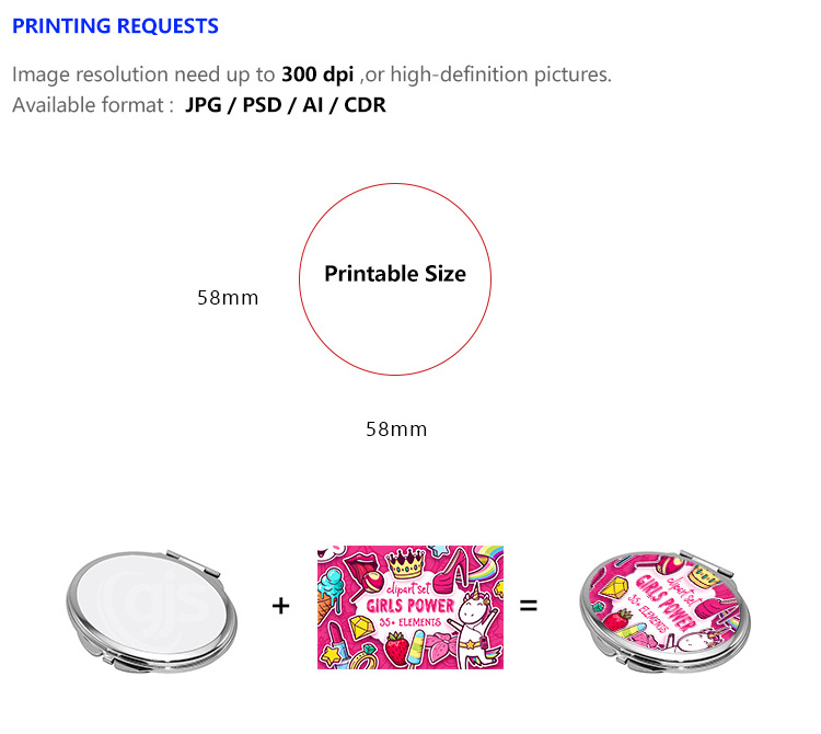 Leadsub Personalized compact mirrors Sublimation pocket mirror Hand Pocket Folded-Side Cosmetic Make Up Mirror