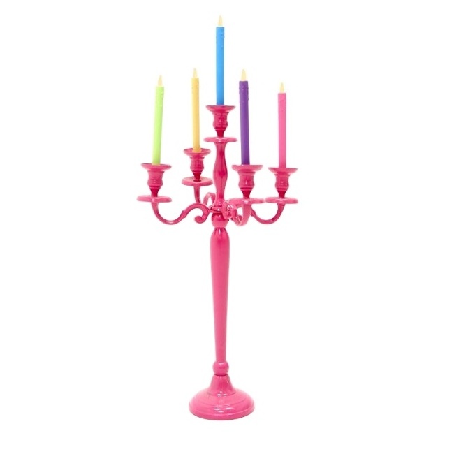 Modern 5 Arm Pink Powder Coated Candlestick Holder Tall Candle Stand for Wedding Ceremony Party Birthdays Cake Topper Candelabra