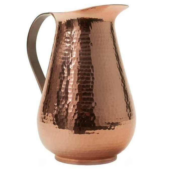 Heavy Gauge 100% Pure Solid Hammered Copper Moscow Mule Water Pitcher Hand Crafted Pure Copper Water Jug With Embossed Design