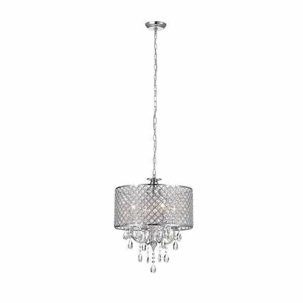 Round Beaded Drum Chandelier with Hanging Crystals Pendant Light Compatible with Kitchen Dining Room Living Room Black Silver