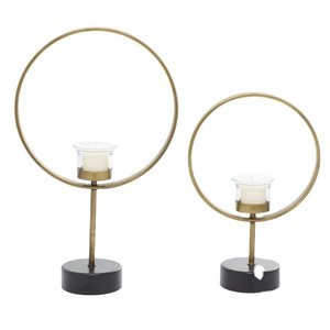 Contemporary Gold Metal Set of 2 Candle Holders Iron Tabletop Tealight Holder Set Direct Factory Price Wholesaler Made In India