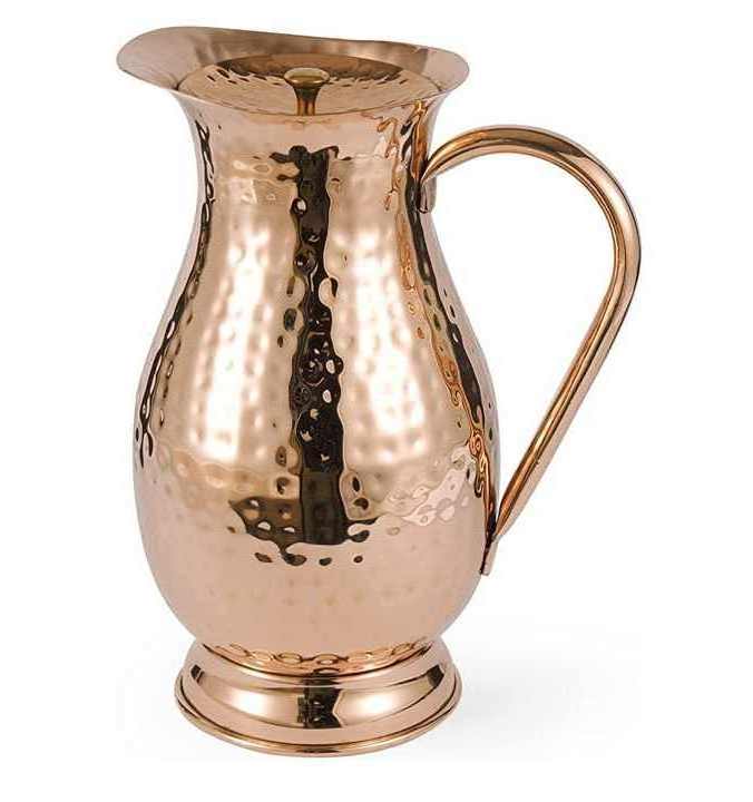 Heavy Gauge 100% Pure Solid Hammered Copper Moscow Mule Water Pitcher Hand Crafted Pure Copper Water Jug With Embossed Design