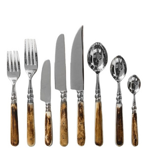 Brown Bone Handle flatware sets cutlery new arrivals home cutlery set stainless steel olive wood spoon Handle Hot Selling Set