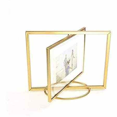 4Pcs Picture Frames with Gold Border and Vertical Stand Ideal for Wedding Table Number Double Sided Sign Clear Photo Menu Holder