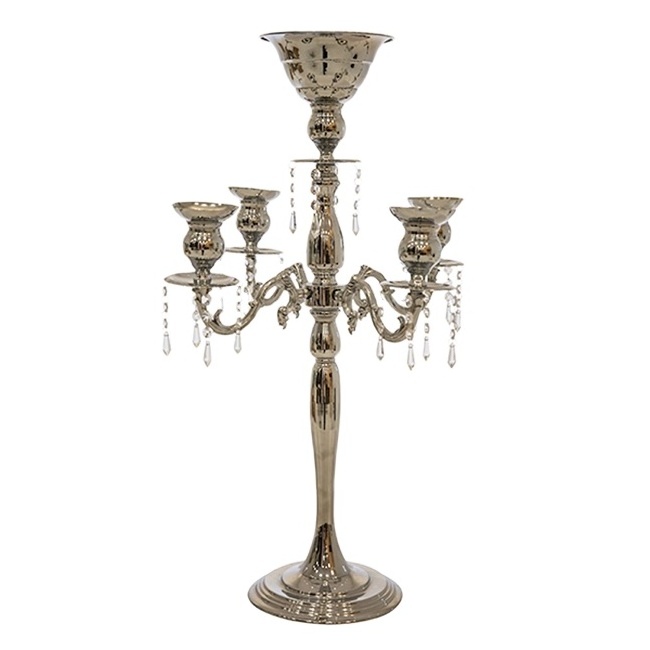 Gold Pearl Metal Floor Candelabra & Table Centerpiece With Crystal Pendants Metal 5 arms candelabra Wedding Table Handmade