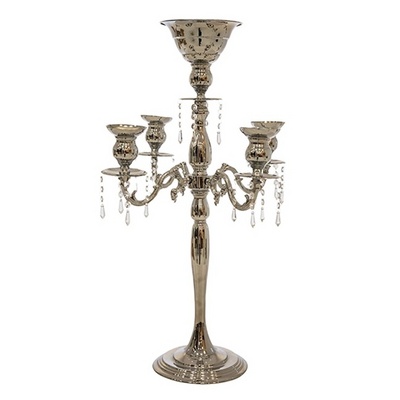 Gold Pearl Metal Floor Candelabra & Table Centerpiece With Crystal Pendants Metal 5 arms candelabra Wedding Table Handmade