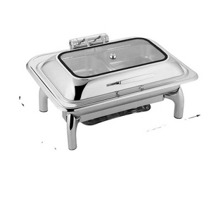 9qt Stainless Steel Chafing Dish Food Heater Buffet Stove Hot Pot Heating Pot Commercial Rectangular Buffet Server and Warmer