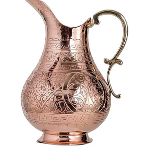 Heavy Gauge 100% Pure Solid Hammered Copper Moscow Mule Water Pitcher Hand Crafted Pure Copper Water Jug With Embossed Design