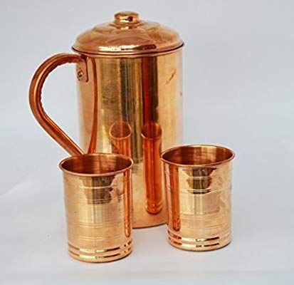 Handmade Copper Water Pitcher Pure Copper Jug for Drinking Water Antique-Looking Authentic Traditional Hammered Copper In India