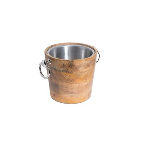 Wooden Cover Nature solid beer cooler wooden ice bucket and steel handle and Ice Buckets Beverage Tubs With handle Made In India