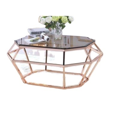 Rose Gold and Smoky Glass Coffee Table Luxury Tempered Glass Coffee Table Set 2023 Professional Living Room Home Furniture