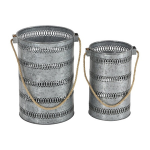 Elegant Metal Galvanized Lantern - Set of 2 Galvanized Metal Bucket Lanterns Brings Farmhouse Manufacturer Wholesale Best Gift