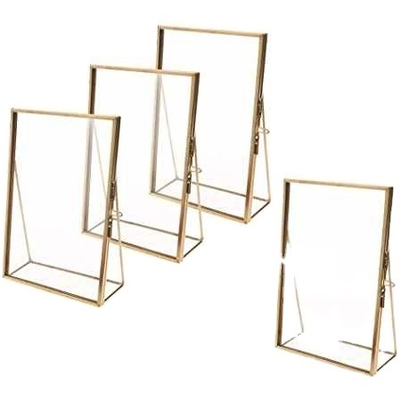 4Pcs Picture Frames with Gold Border and Vertical Stand Ideal for Wedding Table Number Double Sided Sign Clear Photo Menu Holder