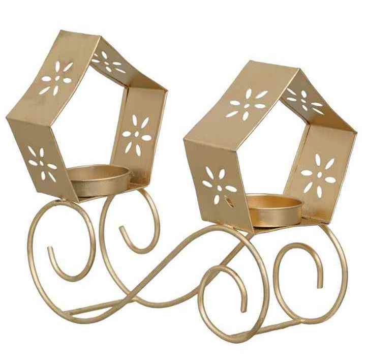 Gold Metal Candle Holder Tea-light Votive Pillar Candles for Centerpiece Entry Way Side Console Table Home Metal Rings Design