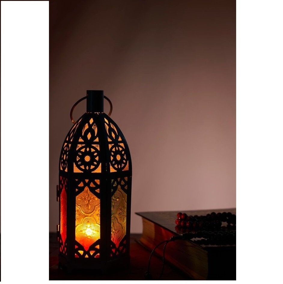 Black Shining Lantern with Diamond Window Factory Hot Sale Moroccan Candle Holder Lantern Manufacturer Cheap Price In India 2023