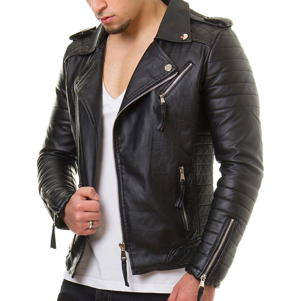 New Men Studded Spiked Leather Jacket Black Rock Style Jackets Hollywood Biker Leather Studded Jacket