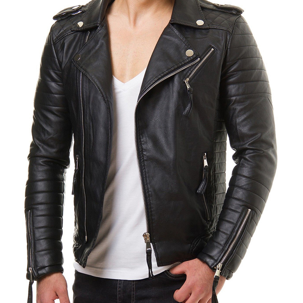 New Men Studded Spiked Leather Jacket Black Rock Style Jackets Hollywood Biker Leather Studded Jacket