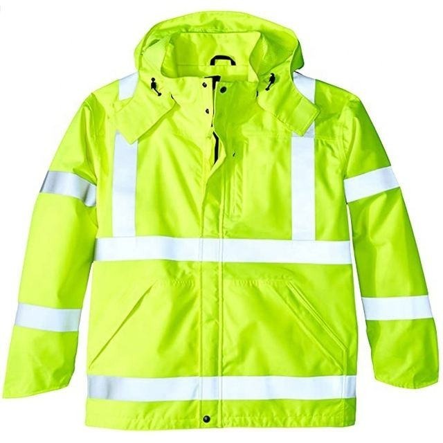 Wholesale Workwear Orange Winter Jacket for Men Hooded Long Reflective Raincoat 100% Waterproof