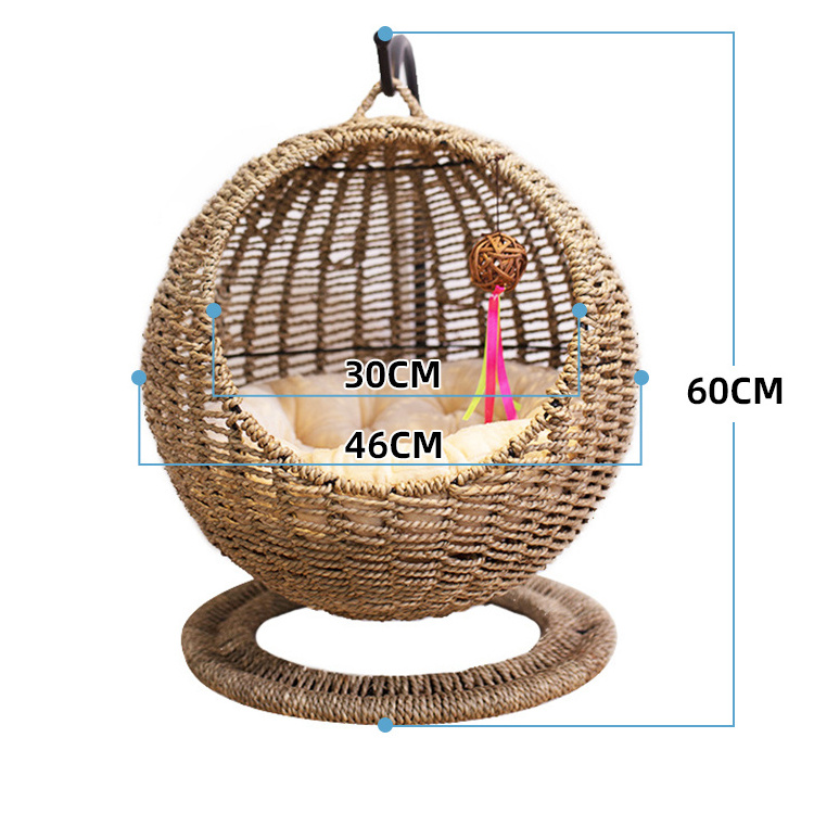 Semi-Enclosed Pet Hammock Cat Nest Round Cat Hanging Cat Bed Basket Rattan Pet hammock