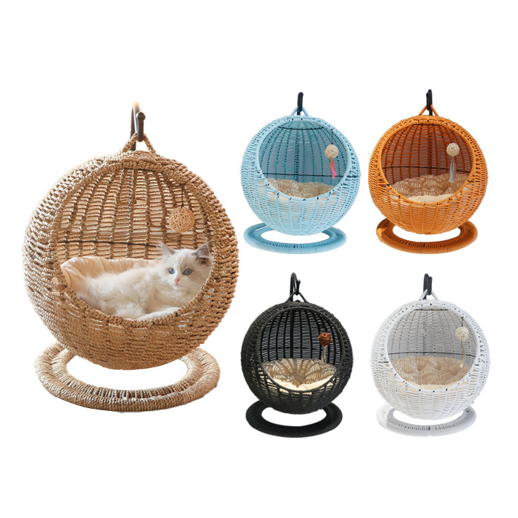 Semi-Enclosed Pet Hammock Cat Nest Round Cat Hanging Cat Bed Basket Rattan Pet hammock