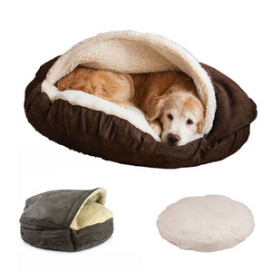 Wholesale Custom Washable Pet Cat Cave Sleeping Sack Pet Bed Thick Lambswool Coffee Dark Grey Cat Dog Bed Cave