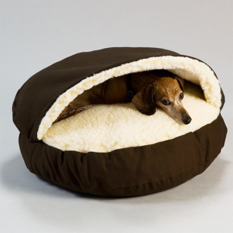 Wholesale Custom Washable Pet Cat Cave Sleeping Sack Pet Bed Thick Lambswool Coffee Dark Grey Cat Dog Bed Cave